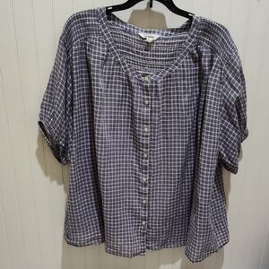 Lucky Brand Blue and White Boxy Bib Collar Button Down Shirt